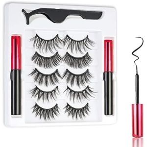 Reusable Magnetic 5D Mink Fluffy Lashes Kit with 2 Waterproof Eyeliner & Tweezer